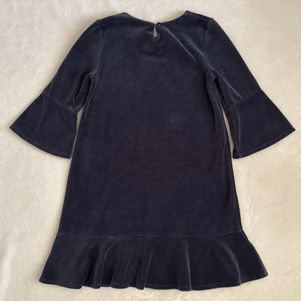 Garnet Hill Kids | Madeline Velour 3/4 Bell Sleeve Flounce Dress Blue (8)